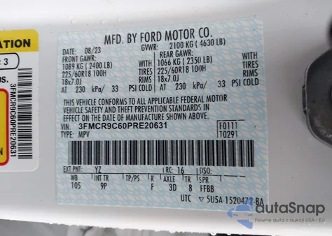 2023 Ford Bronco Sport Outer Banks z USA, uszkodzony, nr VIN 3FMCR9C60PRE20631